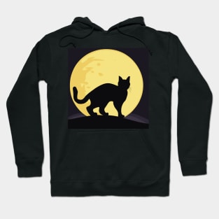 Black cat at night yellow full moon Hoodie